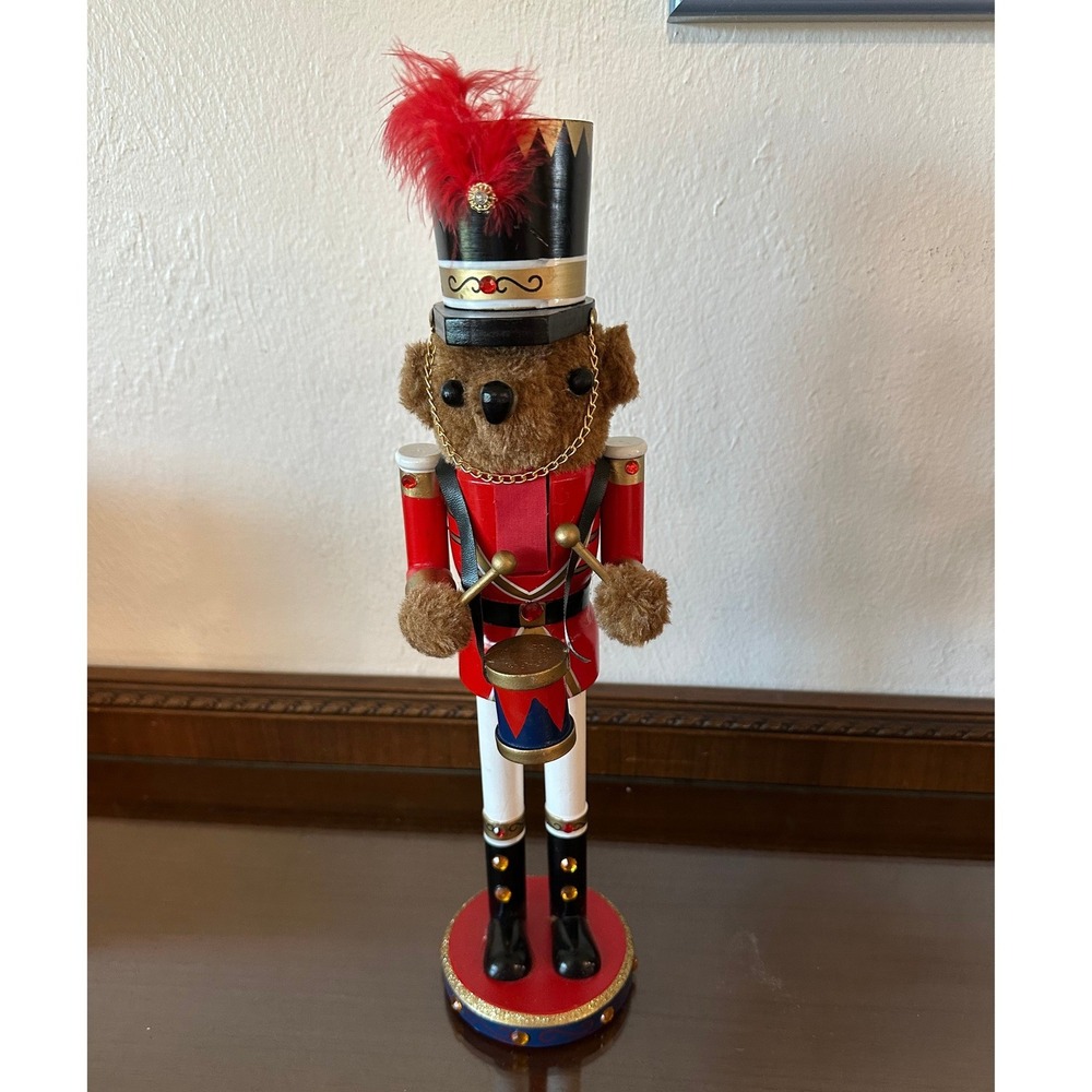 Holiday Inspirations Teddy Bear Nutcracker Drummer Red Soldier 16 Inch